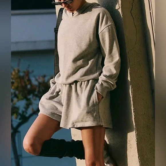 NEW Free People FP Movement Such A Flirt Hooded Romper heather Gray size  S - Picture 3 of 5